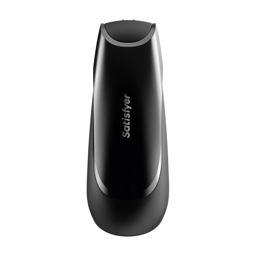 Satisfyer men vibration plus black personal pleasure device with sleek glossy finish and silver accent trim