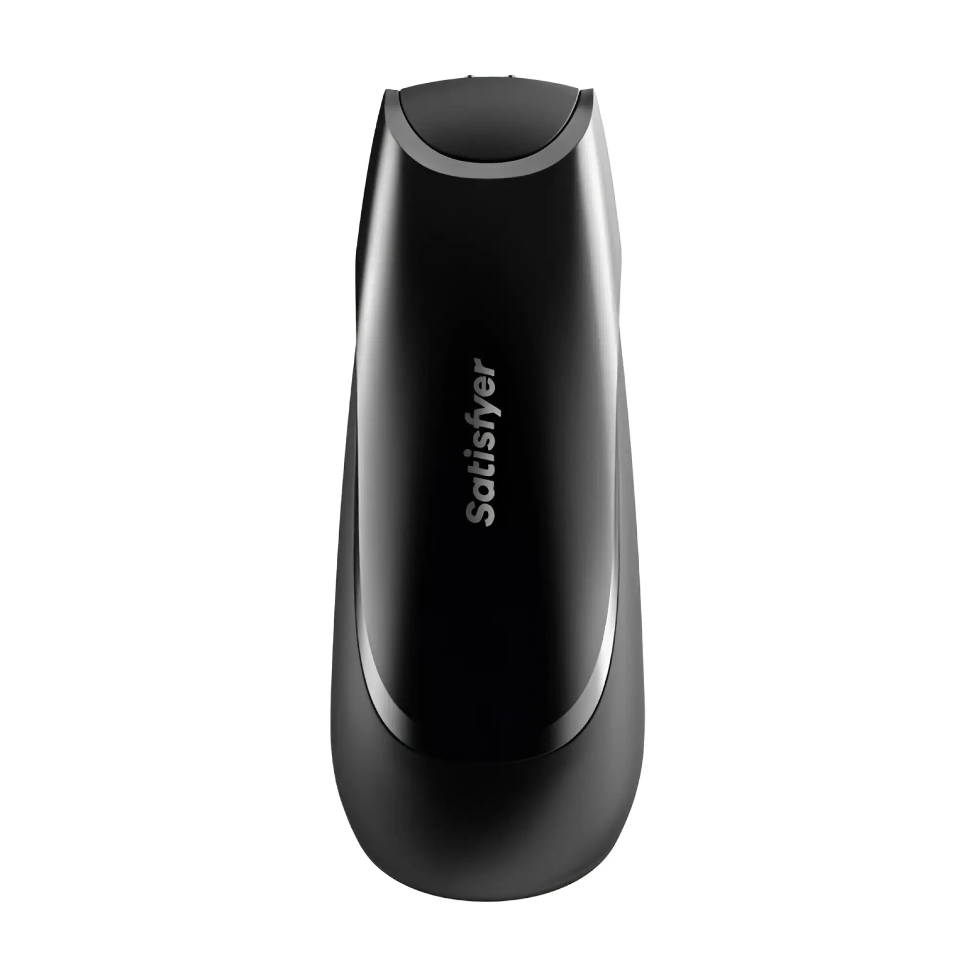Satisfyer men vibration plus black personal pleasure device with sleek glossy finish and silver accent trim