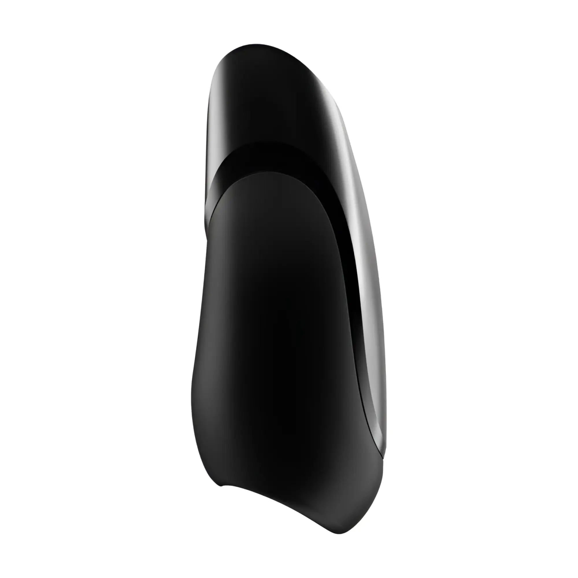 Satisfyer men vibration+ black sleek adult toy with smooth curved ergonomic design in black and silver colors