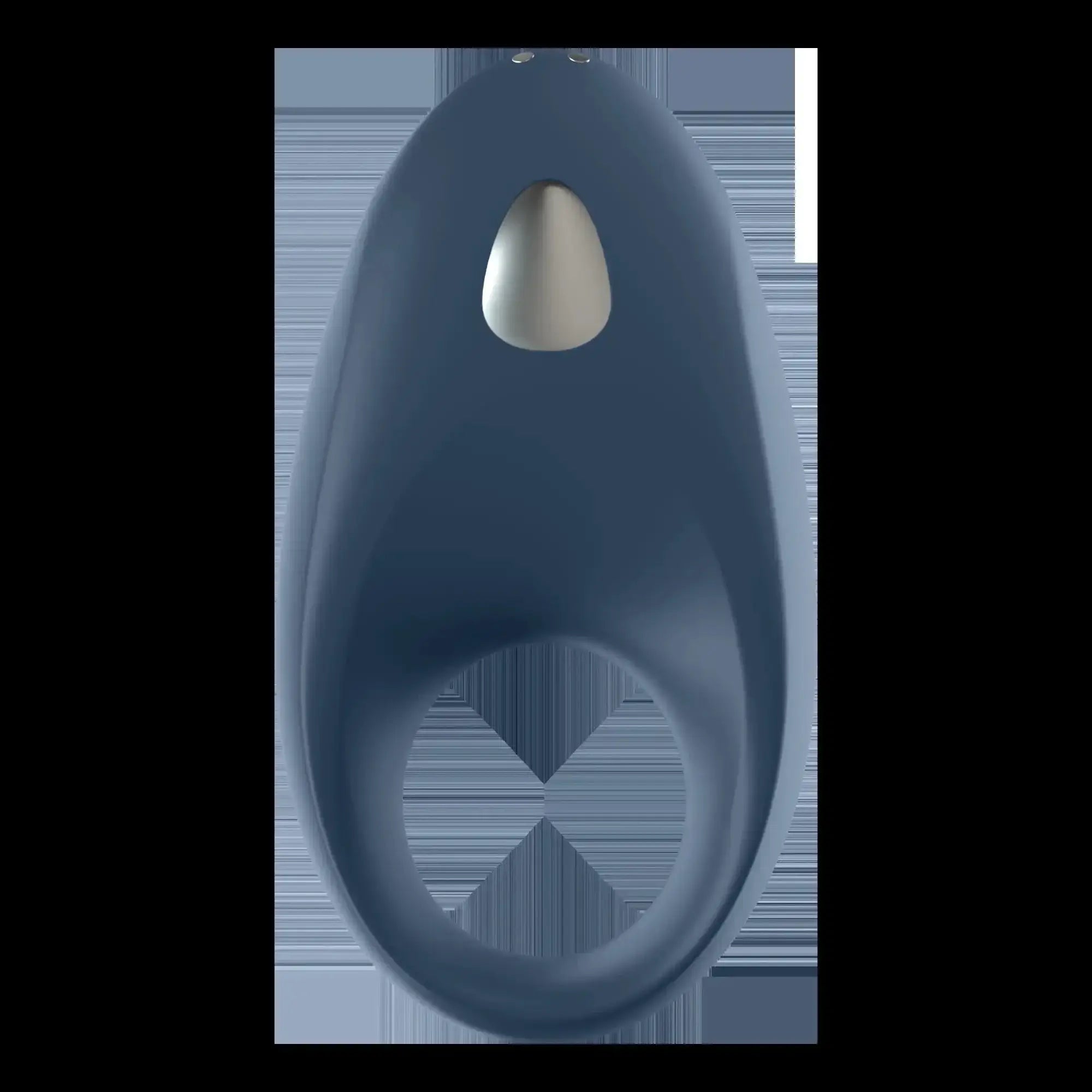 Blue silicone adult toy satisfyer mighty one connect app with a white button on top for hands-free stimulation