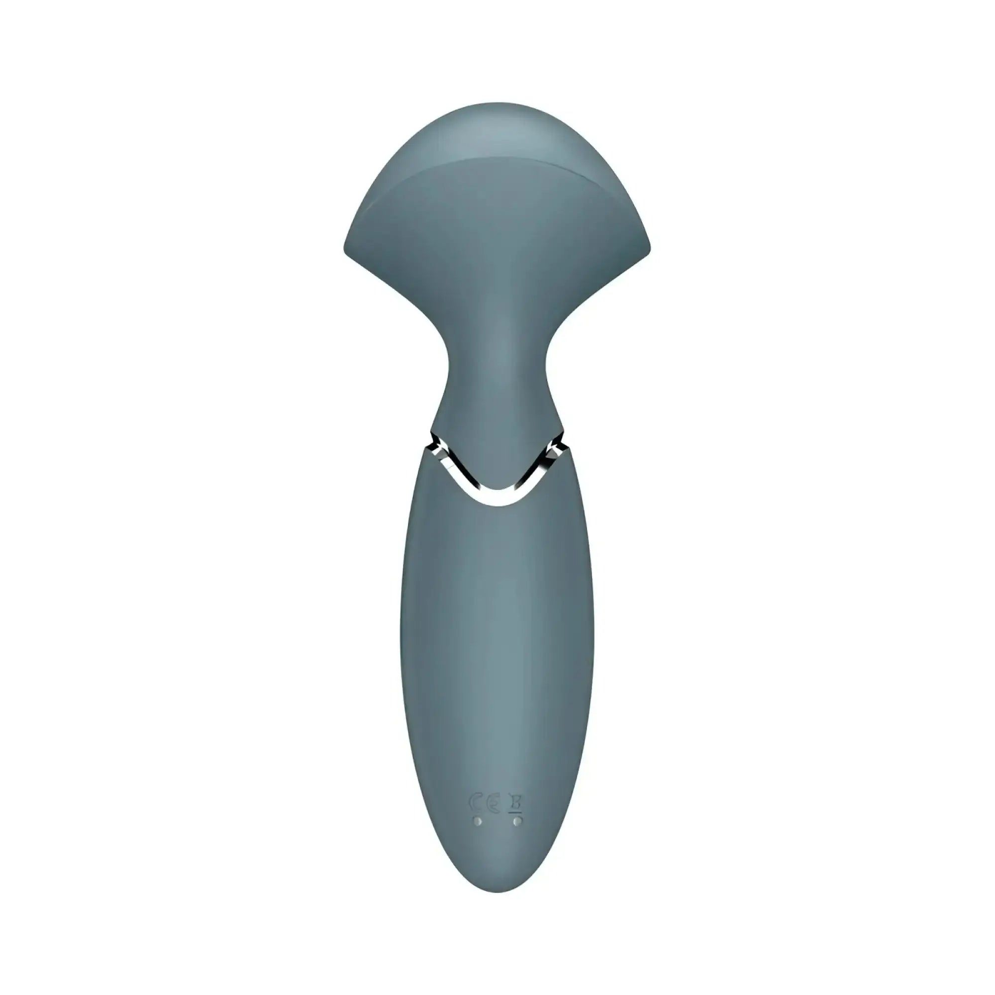 Satisfyer mini wand-er stone grey personal care device with matte gray silicone handle and silver metallic accent band