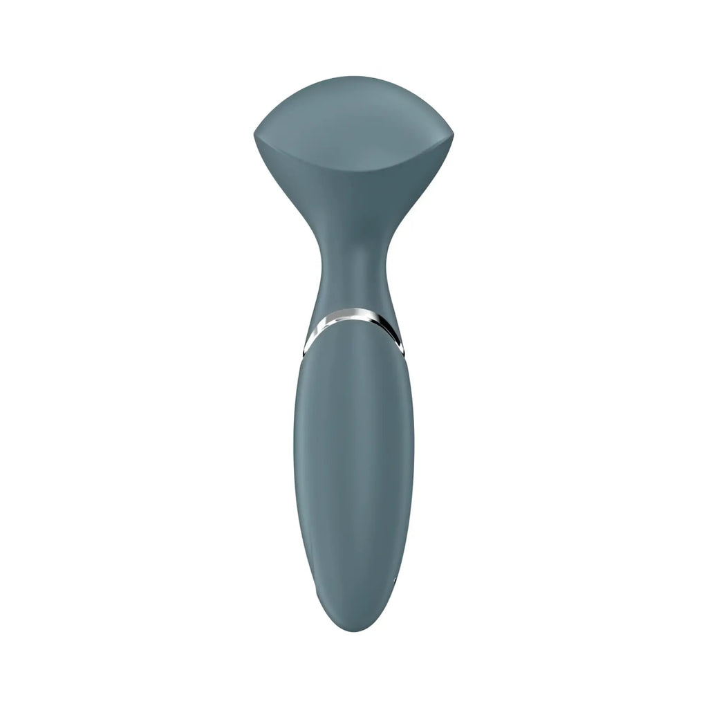Satisfyer mini wand-er stone grey sleek matte gray silicone device with silver metallic accent ring near handle