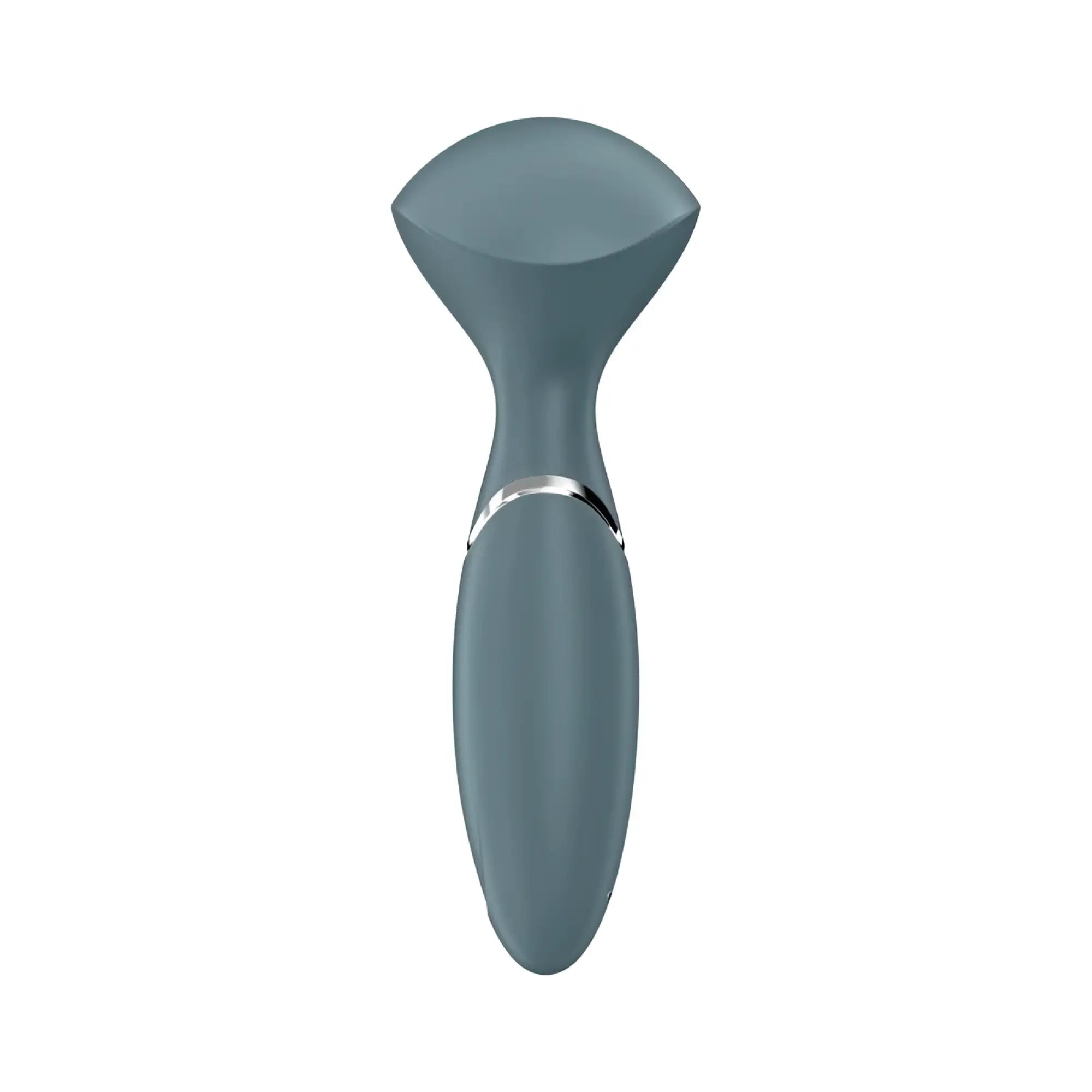 Satisfyer mini wand-er stone grey sleek matte gray silicone device with silver metallic accent ring near handle