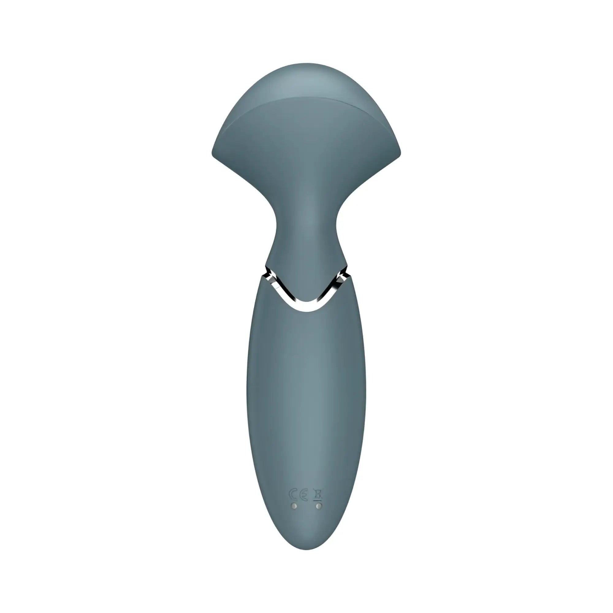 Satisfyer mini wand-er stone grey personal care device with matte gray silicone handle and silver metallic accent band