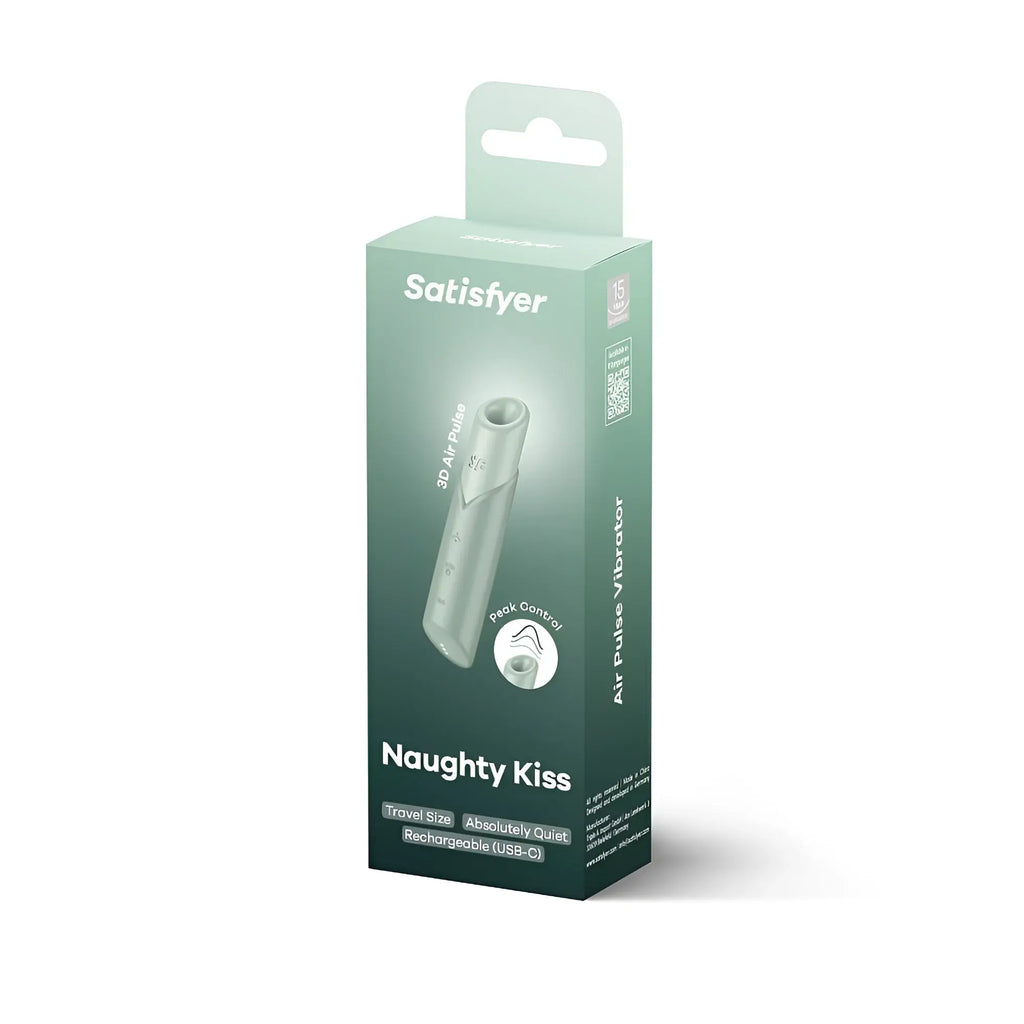 Satisfyer naughty kiss 3d air pulse vibrator in matte white with peak control and usb-c rechargeability