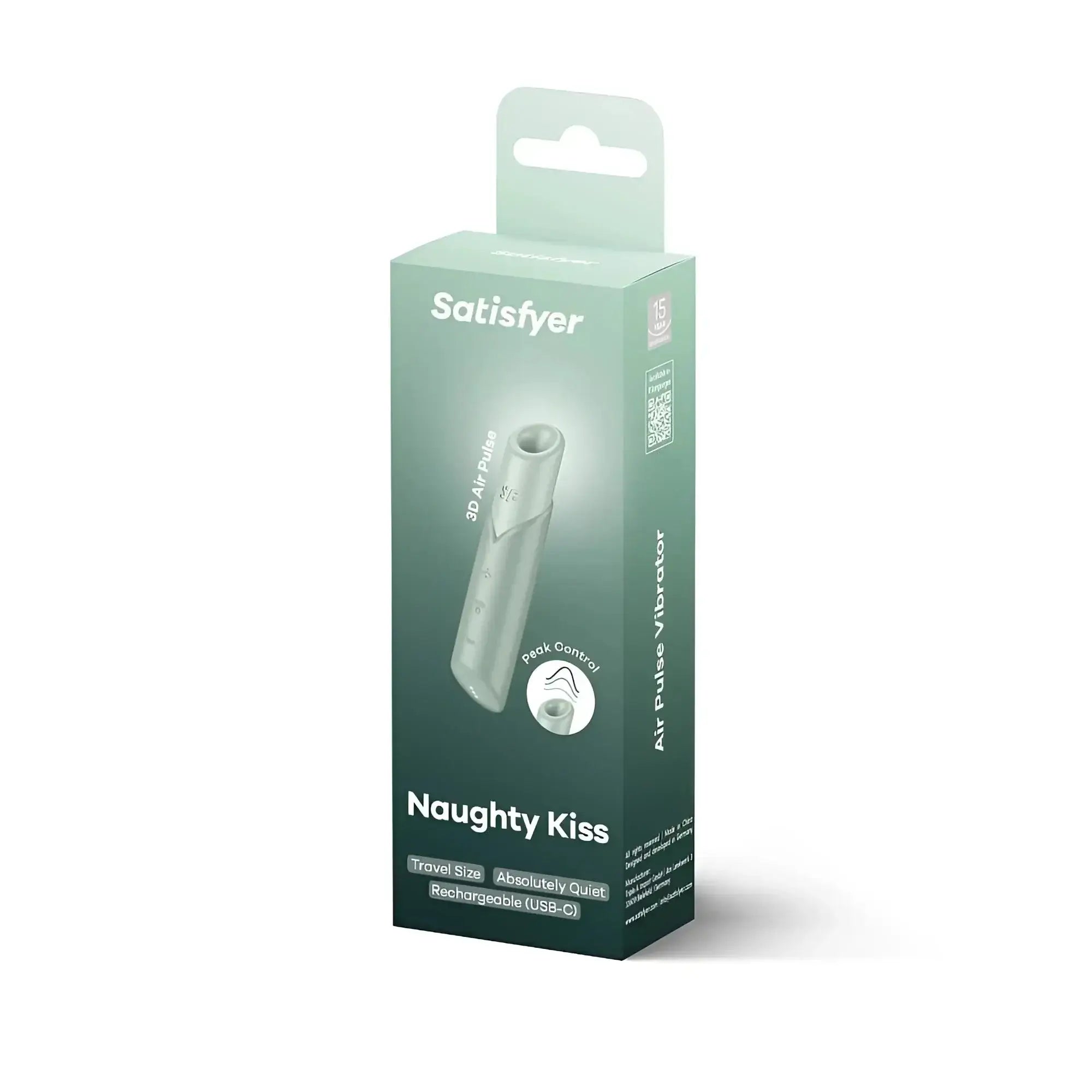 Satisfyer naughty kiss 3d air pulse vibrator in matte white with peak control and usb-c rechargeability
