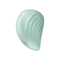 A sleek mint-green silicone satisfyer pearl diver air pulse simulator with a smooth curved shell and subtle ridges