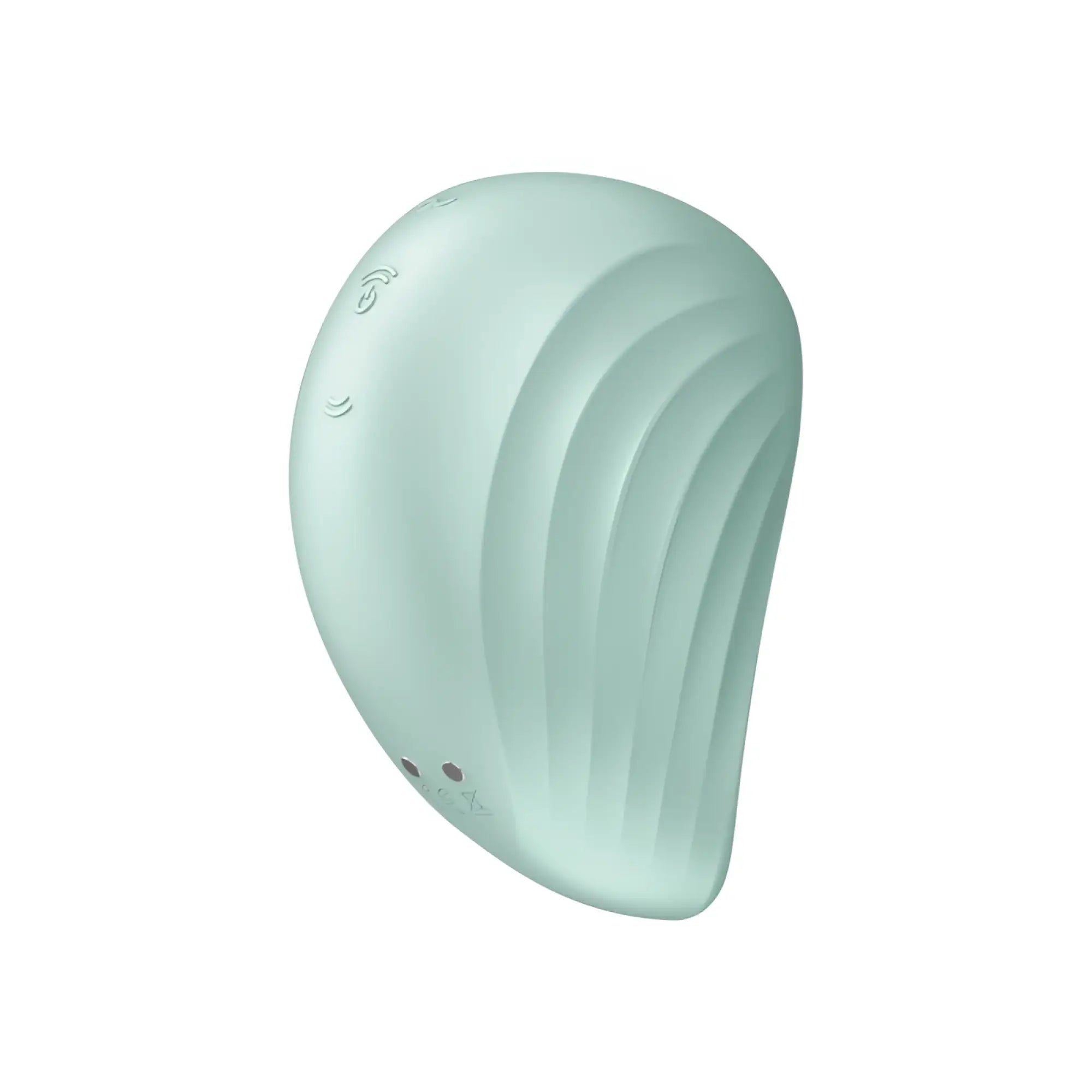 A sleek mint-green silicone satisfyer pearl diver air pulse simulator with a smooth curved shell and subtle ridges