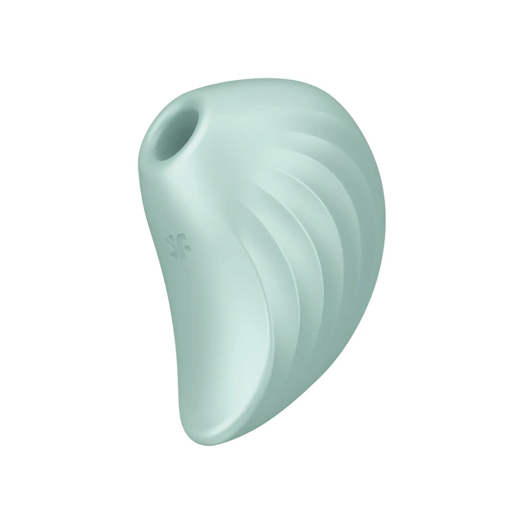 Satisfyer pearl diver air pulse simulator mint sleek mint green silicone device with smooth curved design and ribbed texture
