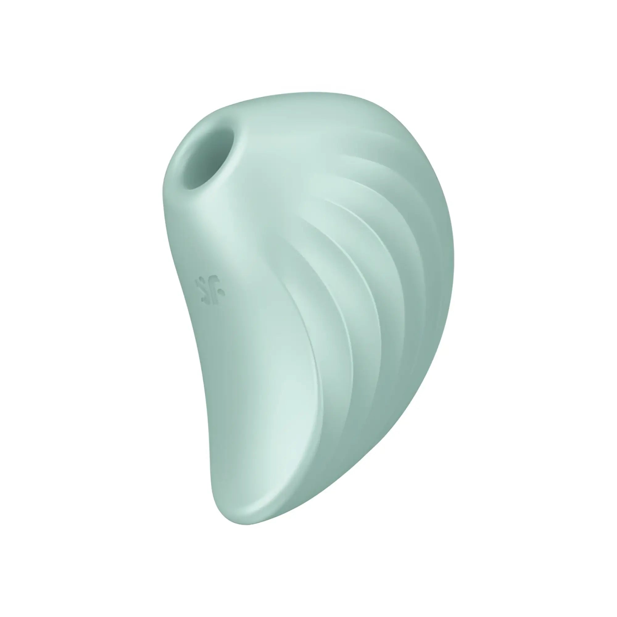 Satisfyer pearl diver air pulse simulator mint sleek mint green silicone device with smooth curved design and ribbed texture