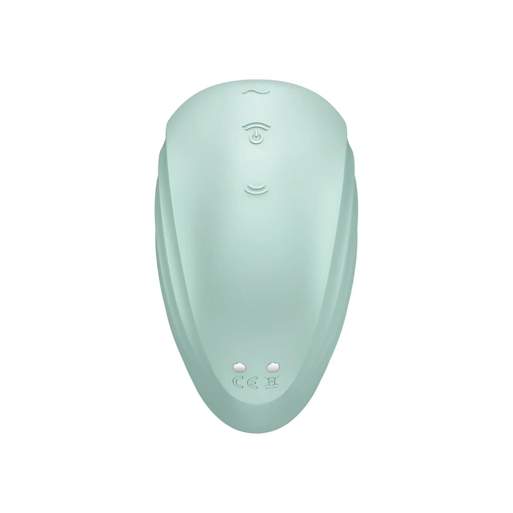 Satisfyer pearl diver air pulse simulator mint in sleek mint green silicone with embossed control icons and certifications
