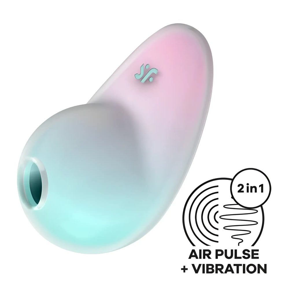 Satisfyer Pixie Dust mint pink pastel gradient silicone toy with sleek ergonomic design and subtle branding on surface