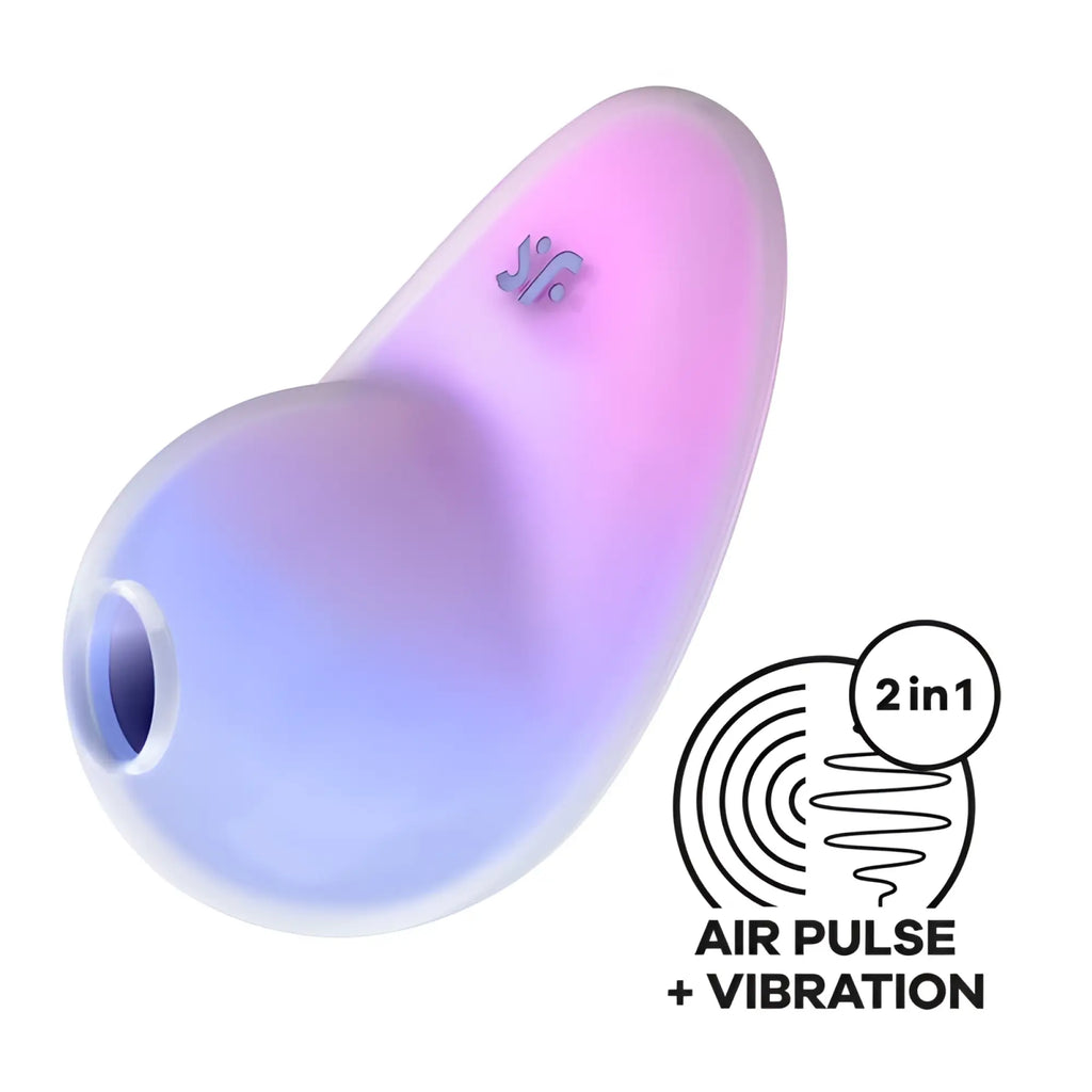 Satisfyer pixie dust violet pink a sleek translucent lavender and blue gradient silicone device with subtle logo on surface