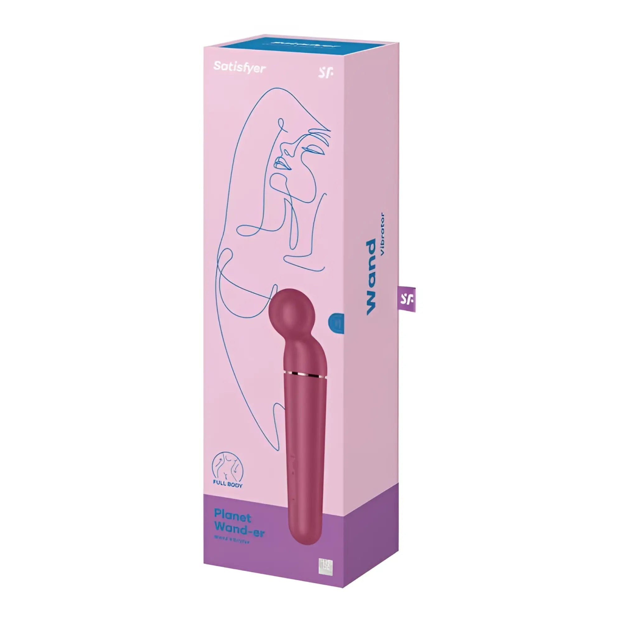 Pink satisfyer planet wand-er berry vibrator in retail packaging designed for personal pleasure and massage use