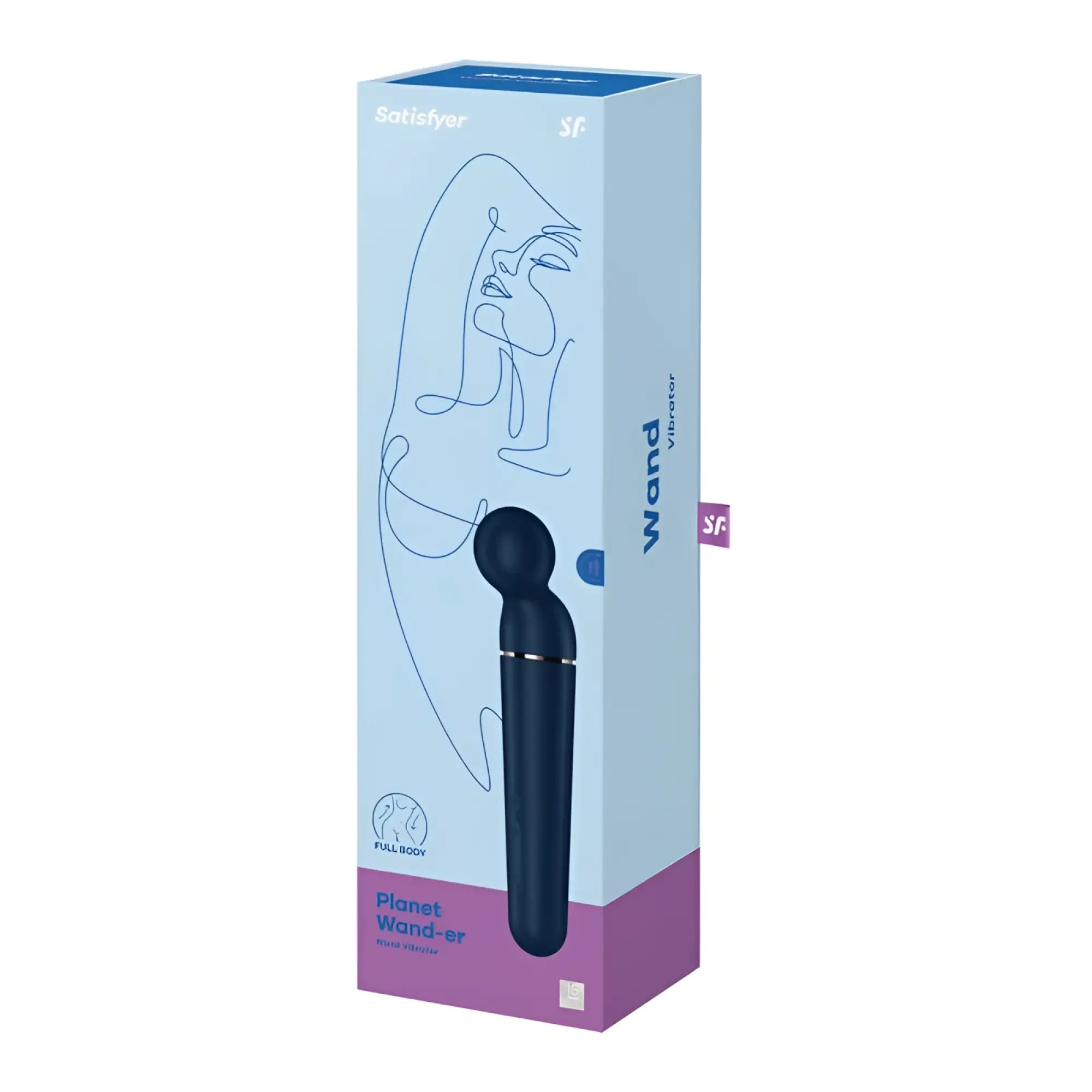 Satisfyer planet wand-er full body vibrator in sleek navy blue with silver accent ring for versatile use