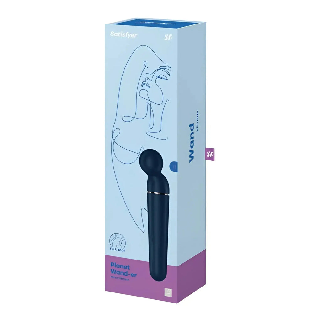 Satisfyer planet wand-er full body vibrator in sleek navy blue with silver accent ring for versatile use
