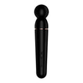 Black silicone wand with rose gold accent band and control buttons from the satisfyer planet wand-er black