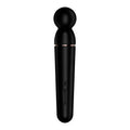 Black silicone wand with rose gold accent band and control buttons from the satisfyer planet wand-er black