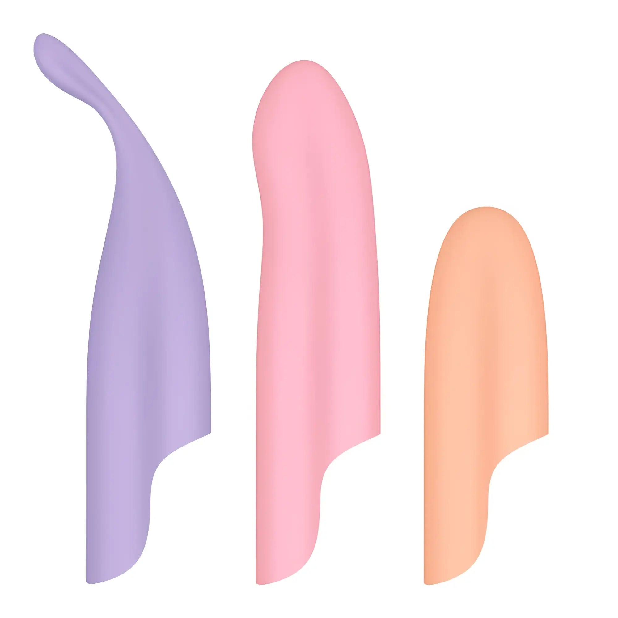 Three smooth silicone vibrators in pastel lavender pink and peach from the Satisfyer Playful Four collection