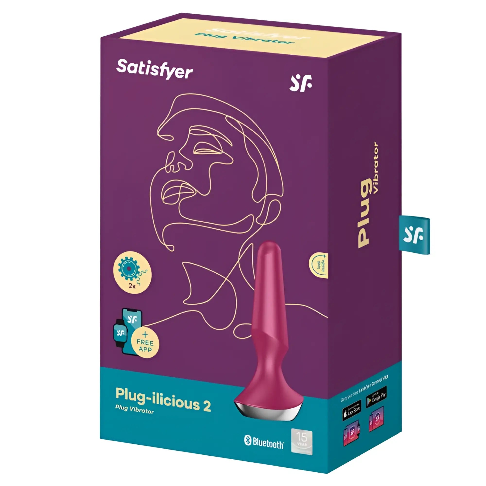 The satisfyer plug-licious 2 berry is a sleek magenta plug vibrator with a smooth ergonomic design and silver metallic base