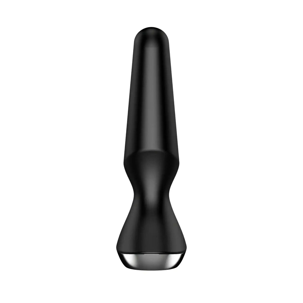 Satisfyer plug-ilicious 2 black massage wand in silicone with a metallic silver tip for personal relaxation and pleasure