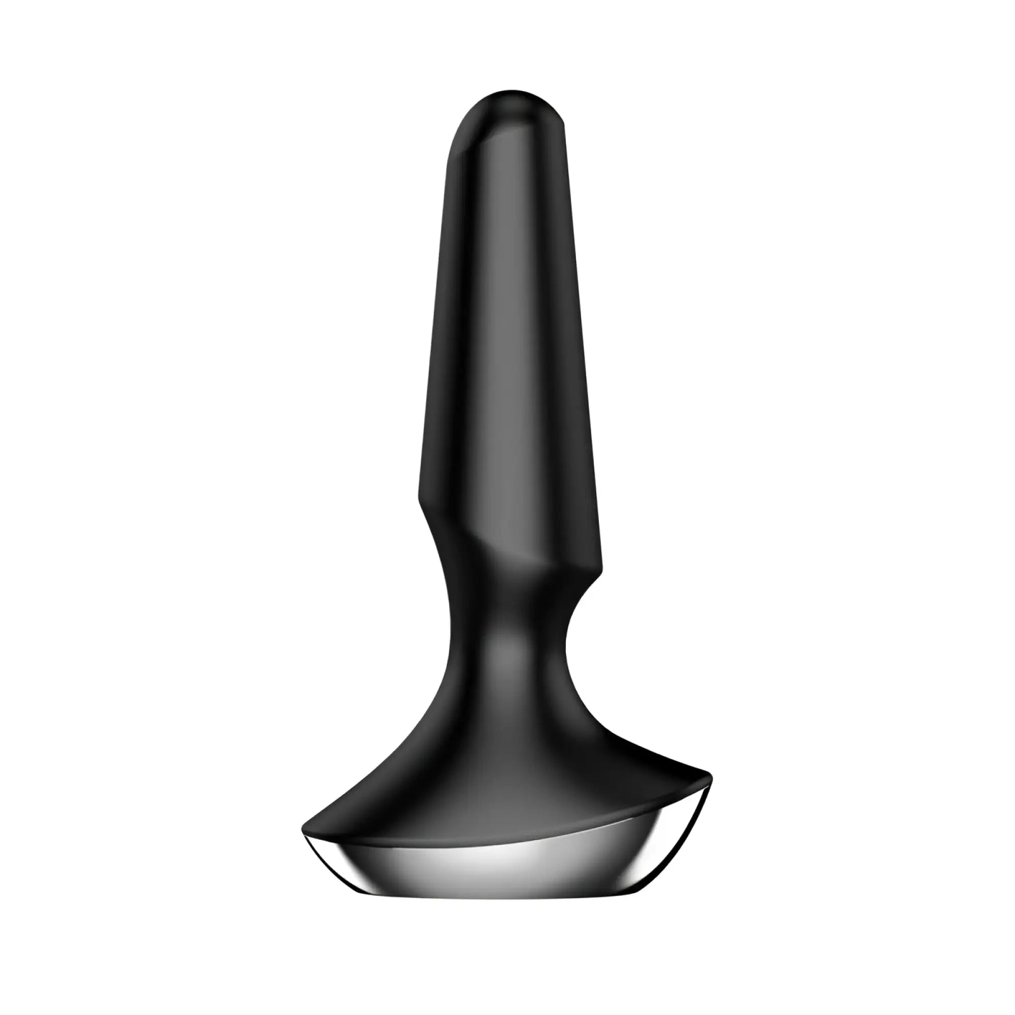 Black silicone anal plug with sleek tapered design and polished metallic base by Satisfyer plug-ilicious 2 black