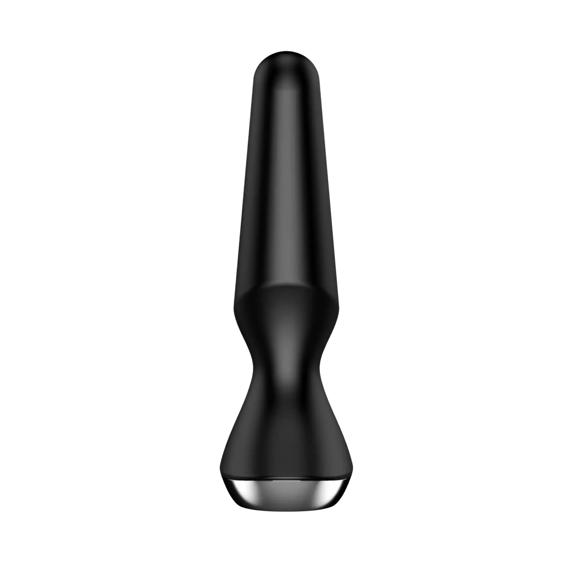 Satisfyer plug-ilicious 2 black massage wand in silicone with a metallic silver tip for personal relaxation and pleasure