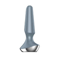 Gray silicone anal plug with polished silver metallic base from satisfies plug-ilicious 2 ice blue product line