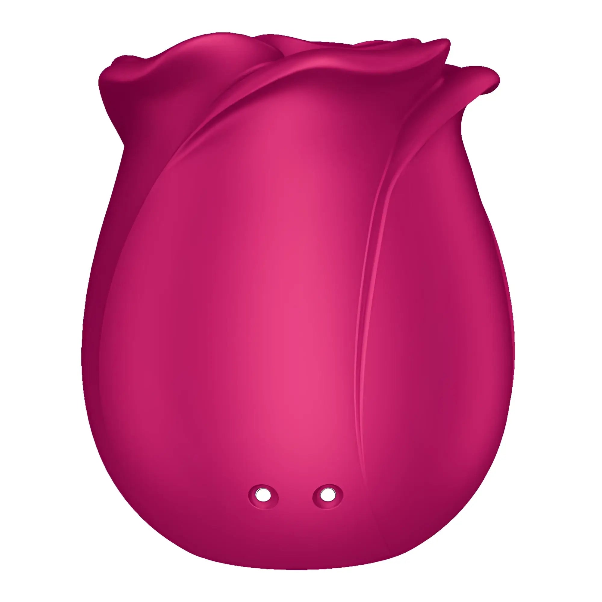 A sleek fuchsia rose-shaped silicone vibrator with glossy petals and indentations from satisfyer pro 2 classic blossom