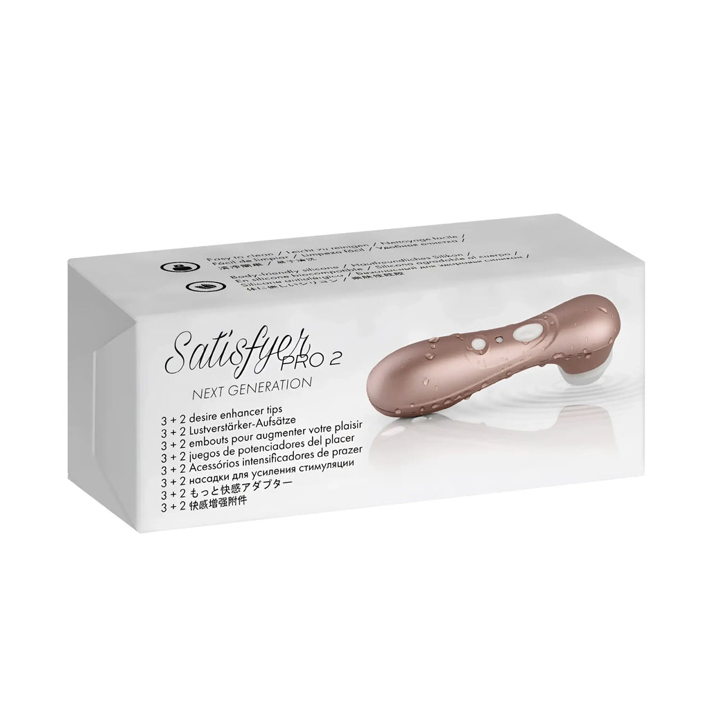 Rose gold satisfyer pro 2 climax tips pleasure device with sleek ergonomic design and smooth silicone surface