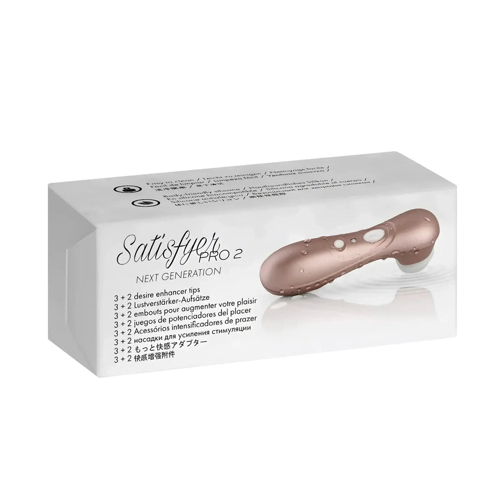 Rose gold satisfyer pro 2 climax tips pleasure device with sleek ergonomic design and smooth silicone surface