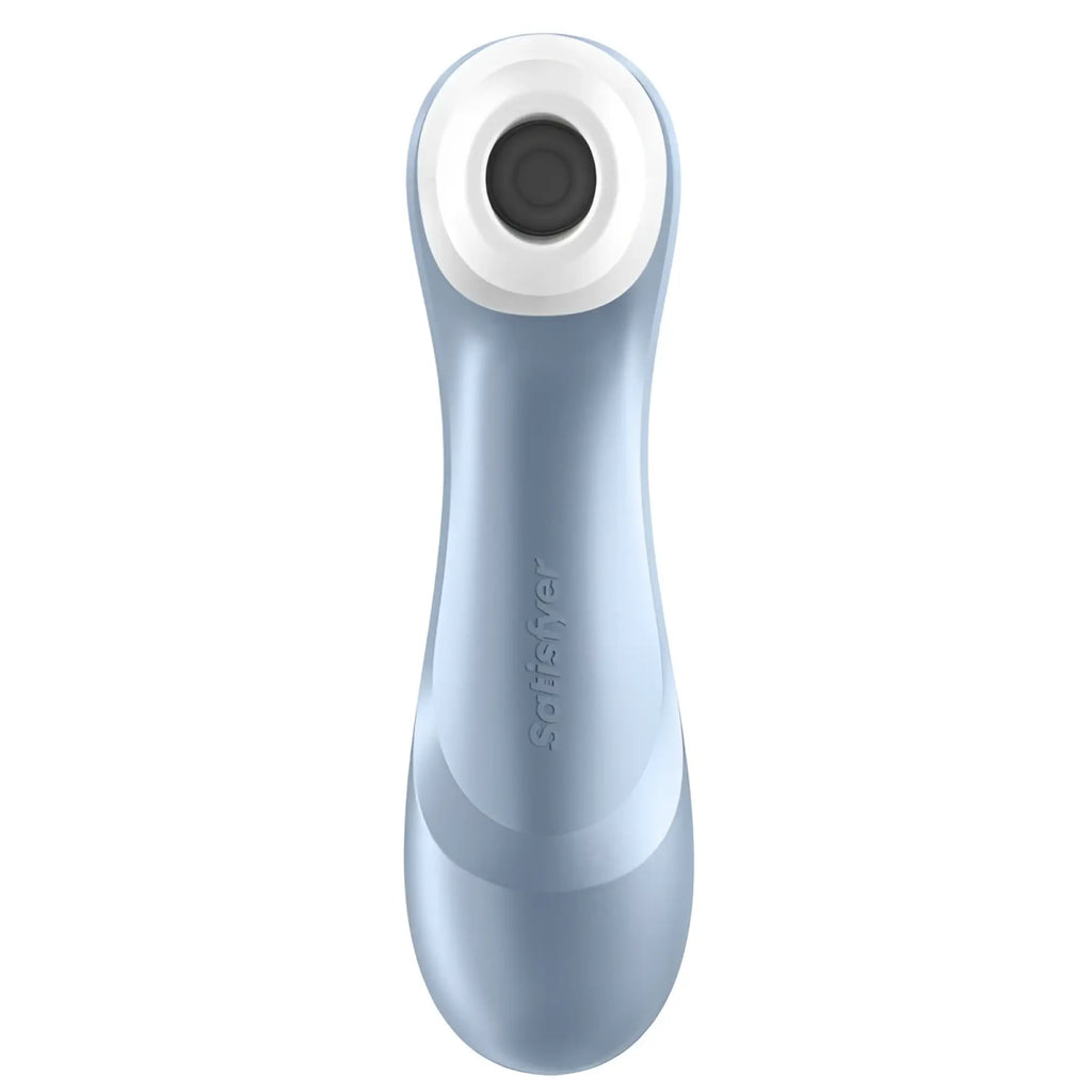Satisfyer Pro 2 G2 air pulse clitoral stimulator in sleek light blue with smooth ergonomic design and white circular head
