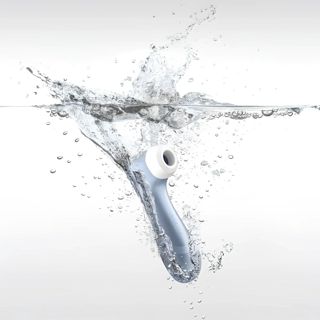 Satisfyer pro 2 g2 air pulse clitoral stimulator in light blue and white with a sleek ergonomic handheld design