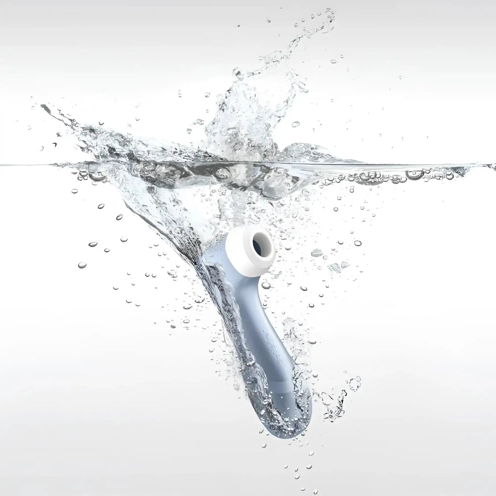 Satisfyer pro 2 g2 air pulse clitoral stimulator in light blue and white with a sleek ergonomic handheld design