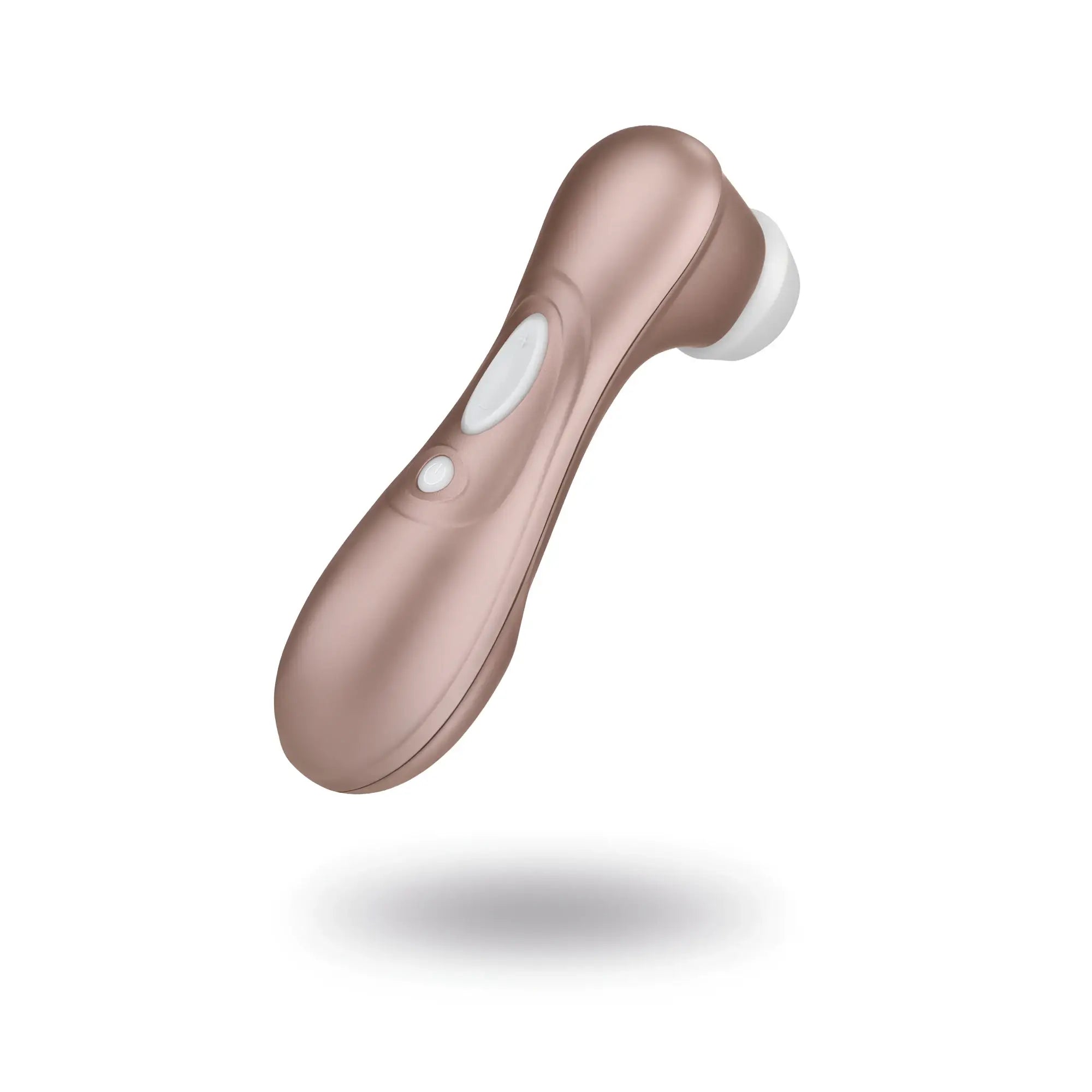 Rose gold satisfyer pro 2 g2 air pulse clitoral stimulator with sleek curved design and two white control buttons