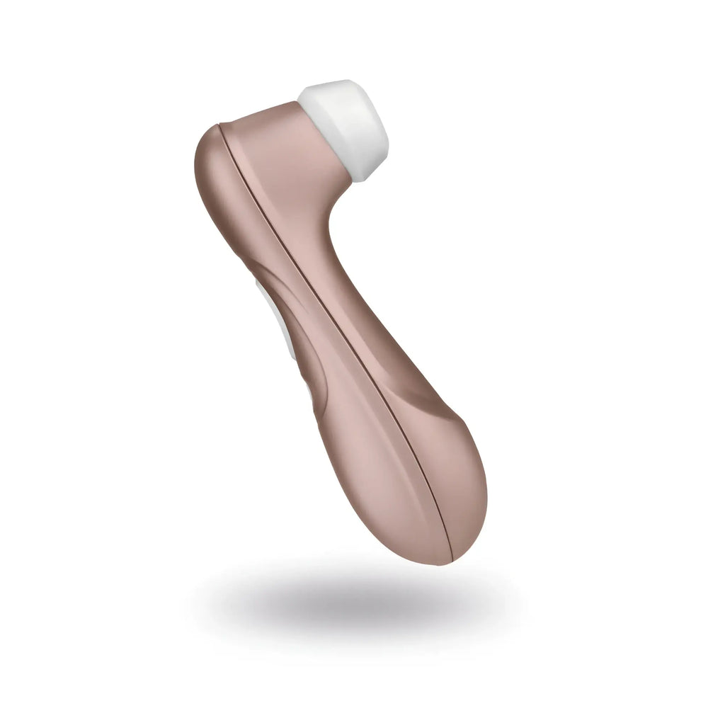Satisfyer Pro 2 G2 air pulse clitoral stimulator in rose gold with sleek handheld design and white silicone head