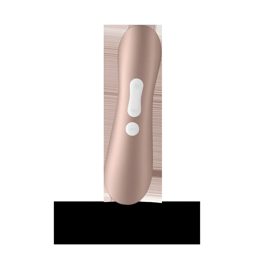 Rose gold satisfyer pro 2+ g2 clitoral stimulator with sleek curved design and two white control buttons