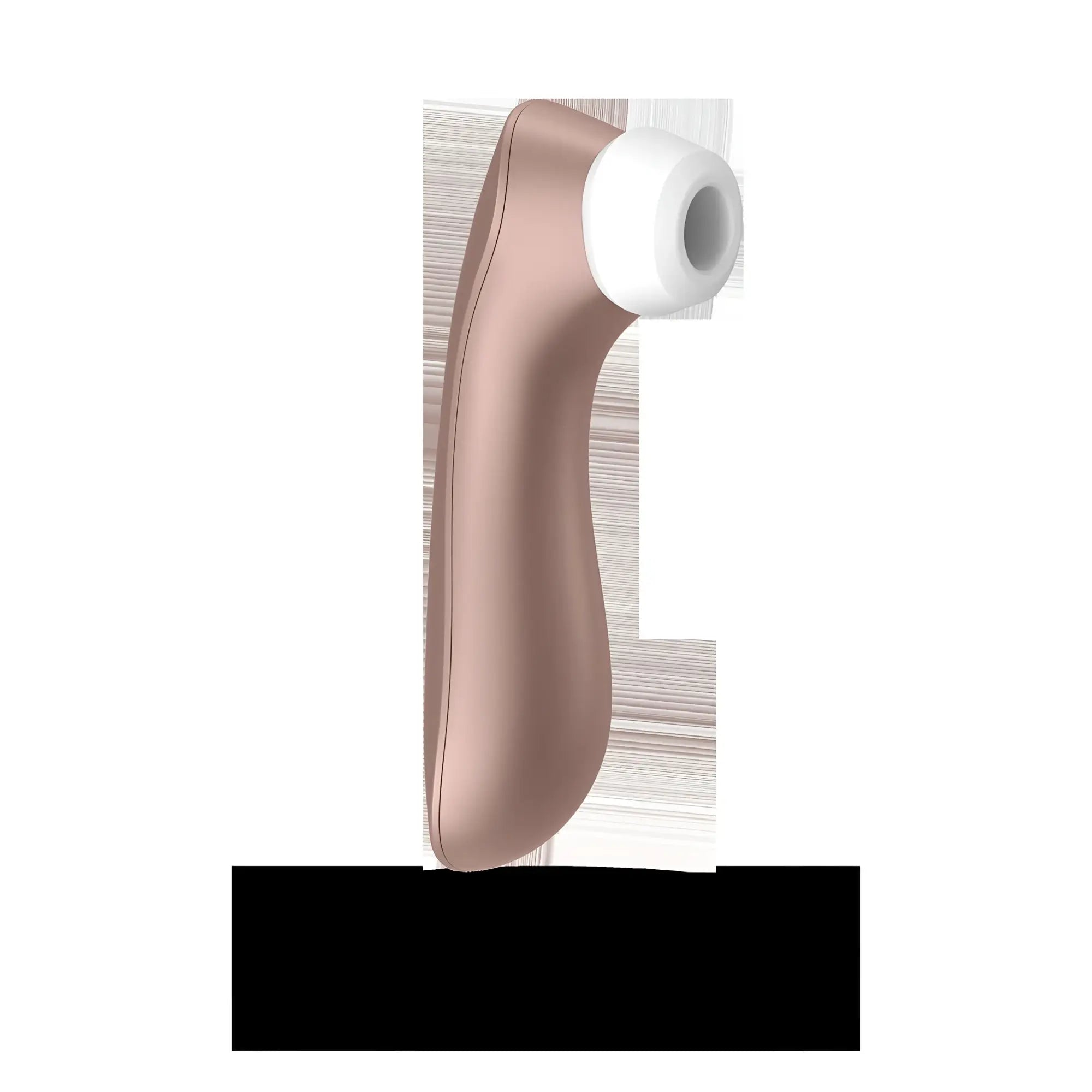 Satisfyer pro 2 plus G2 clitoral stimulator with rose gold sleek curved body and white silicone tip visible from the front