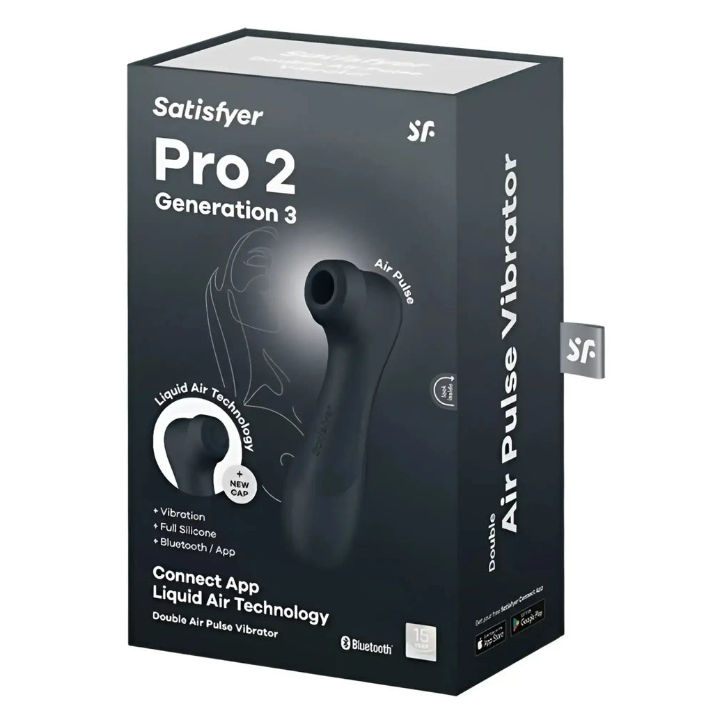 Black satisfyer pro 2 gen 3 double air pulse vibrator with full silicone body and bluetooth connectivity