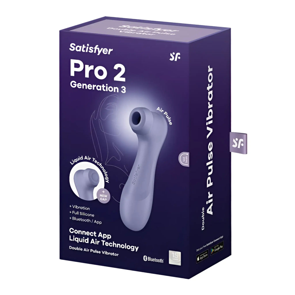 Satisfyer pro 2 gen 3 app control clitoral stimulator in sleek matte lavender silicone with ergonomic double air pulse design
