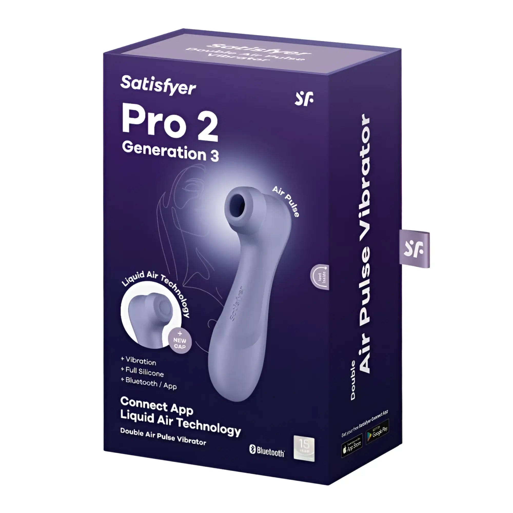 Satisfyer pro 2 gen 3 app control clitoral stimulator in sleek matte lavender silicone with ergonomic double air pulse design