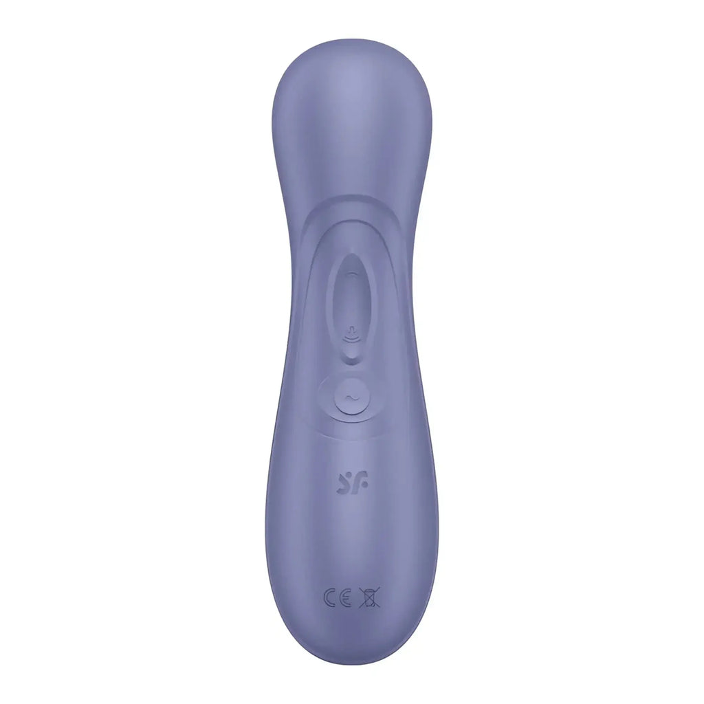 A sleek lavender silicone remote control with two textured buttons for the Satisfyer Pro 2 Gen 3 clitoral stimulator