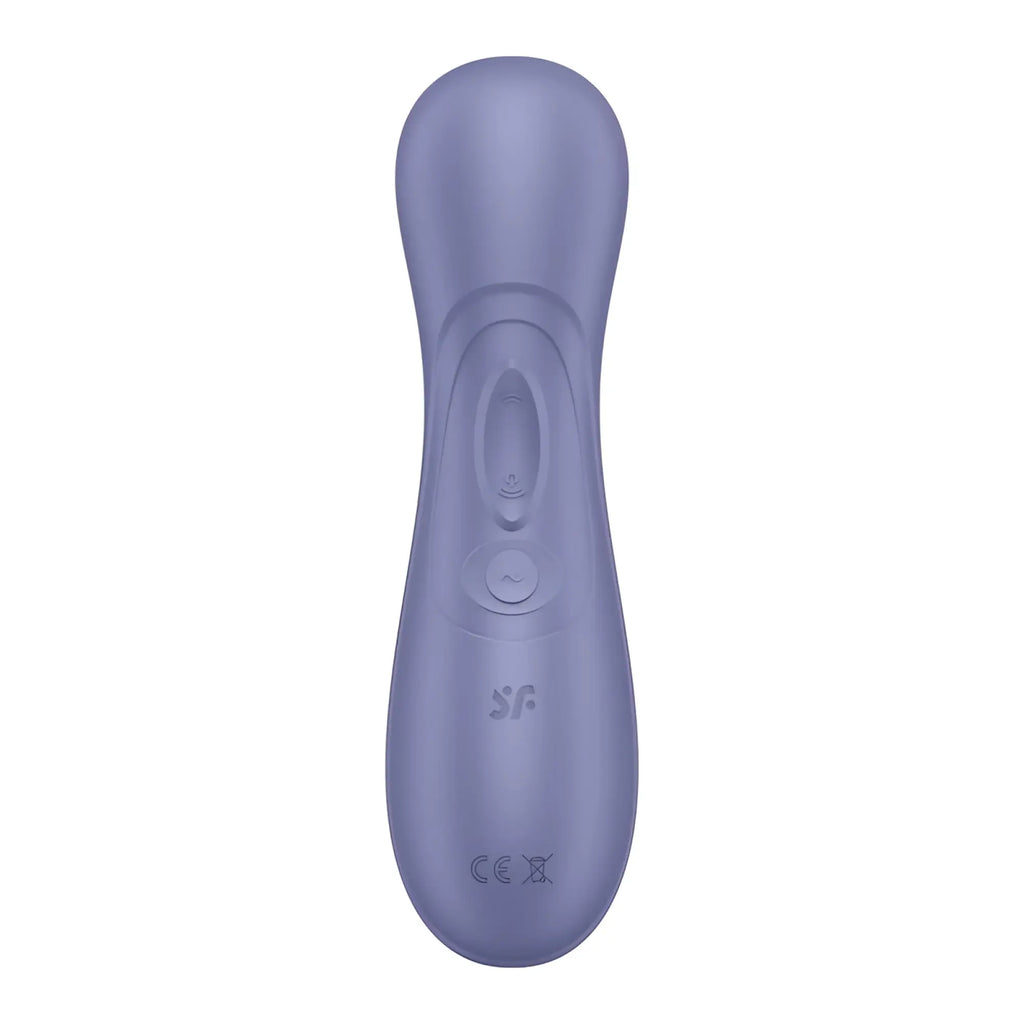 A sleek lavender silicone remote control with two textured buttons for the Satisfyer Pro 2 Gen 3 clitoral stimulator