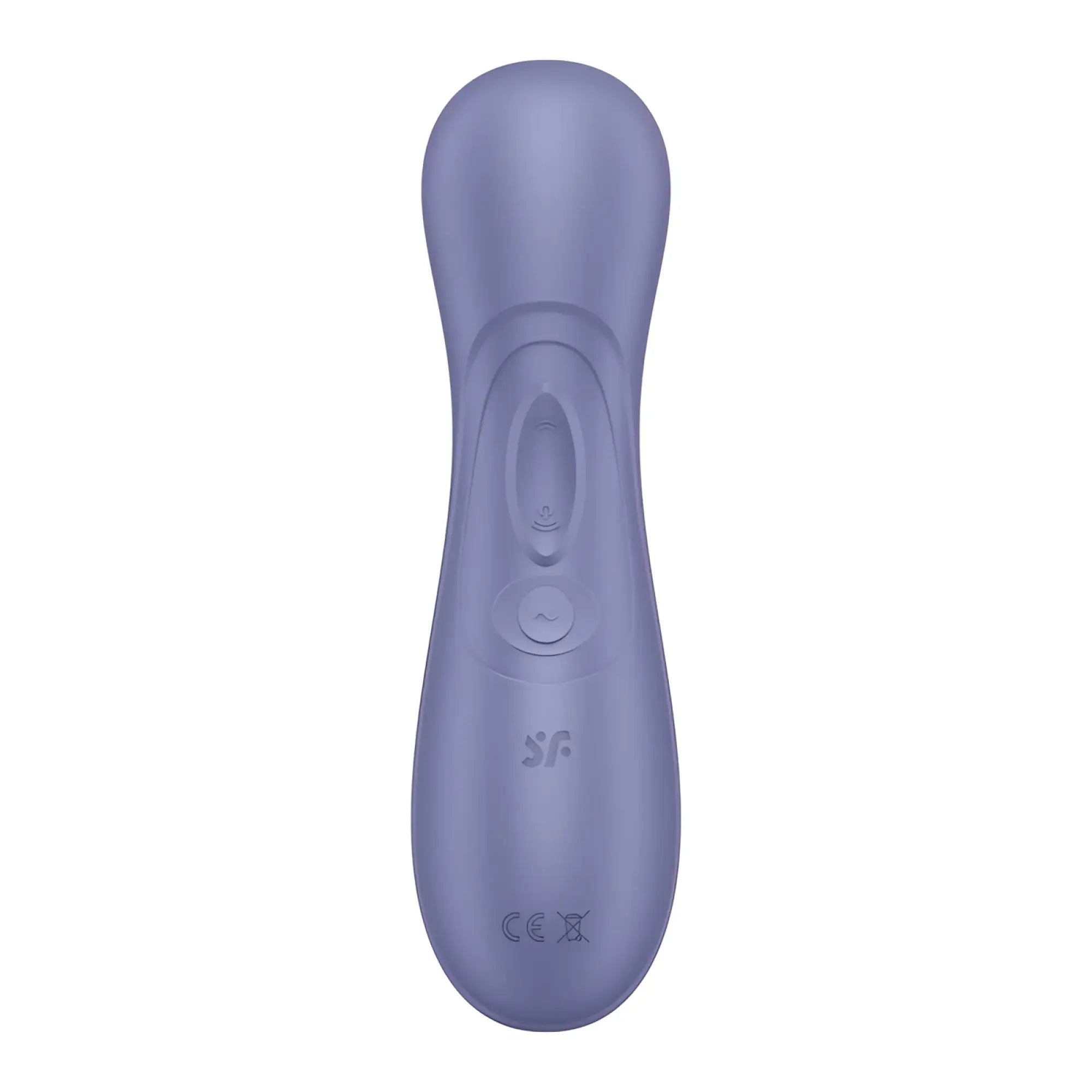 A sleek lavender silicone remote control with two textured buttons for the Satisfyer Pro 2 Gen 3 clitoral stimulator