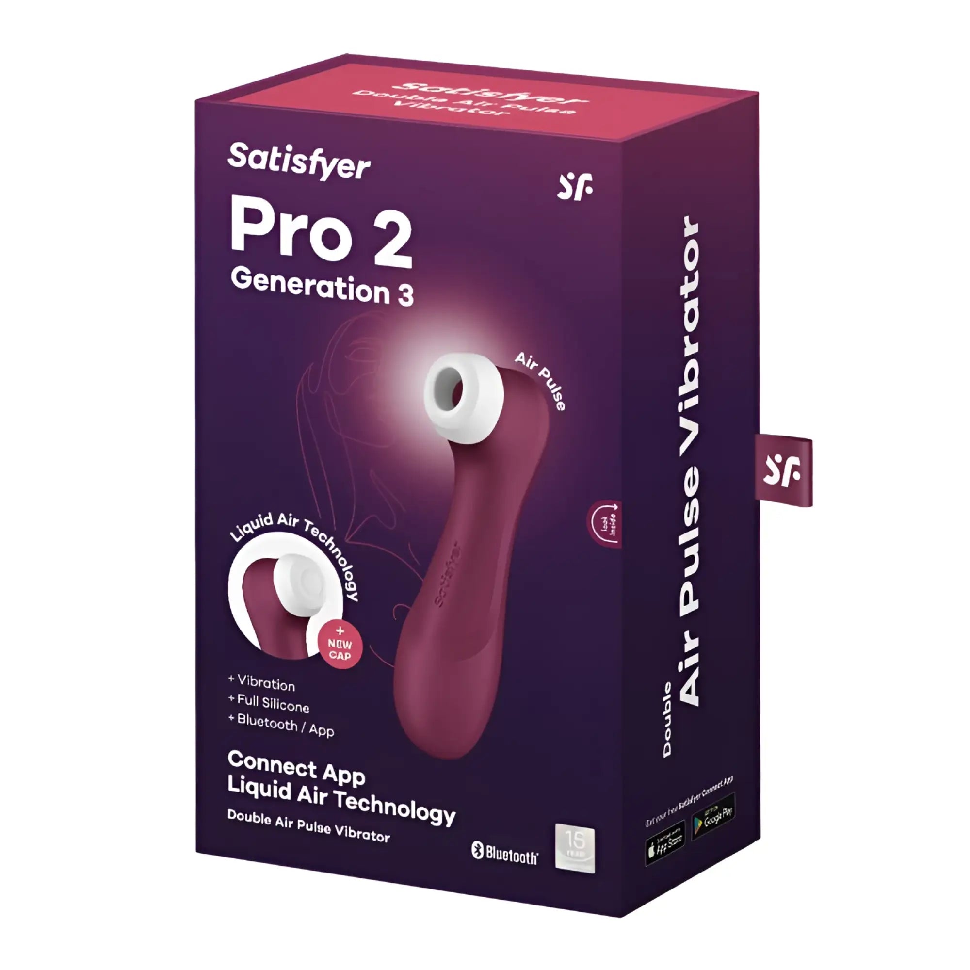 The satisfyer pro 2 gen 3 app control clitoral stimulator in wine red with a matte silicone body and white cap