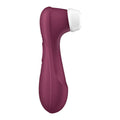 A sleek matte burgundy and white satisfyer pro 2 gen 3 app control clitoral stimulator with ergonomic grip