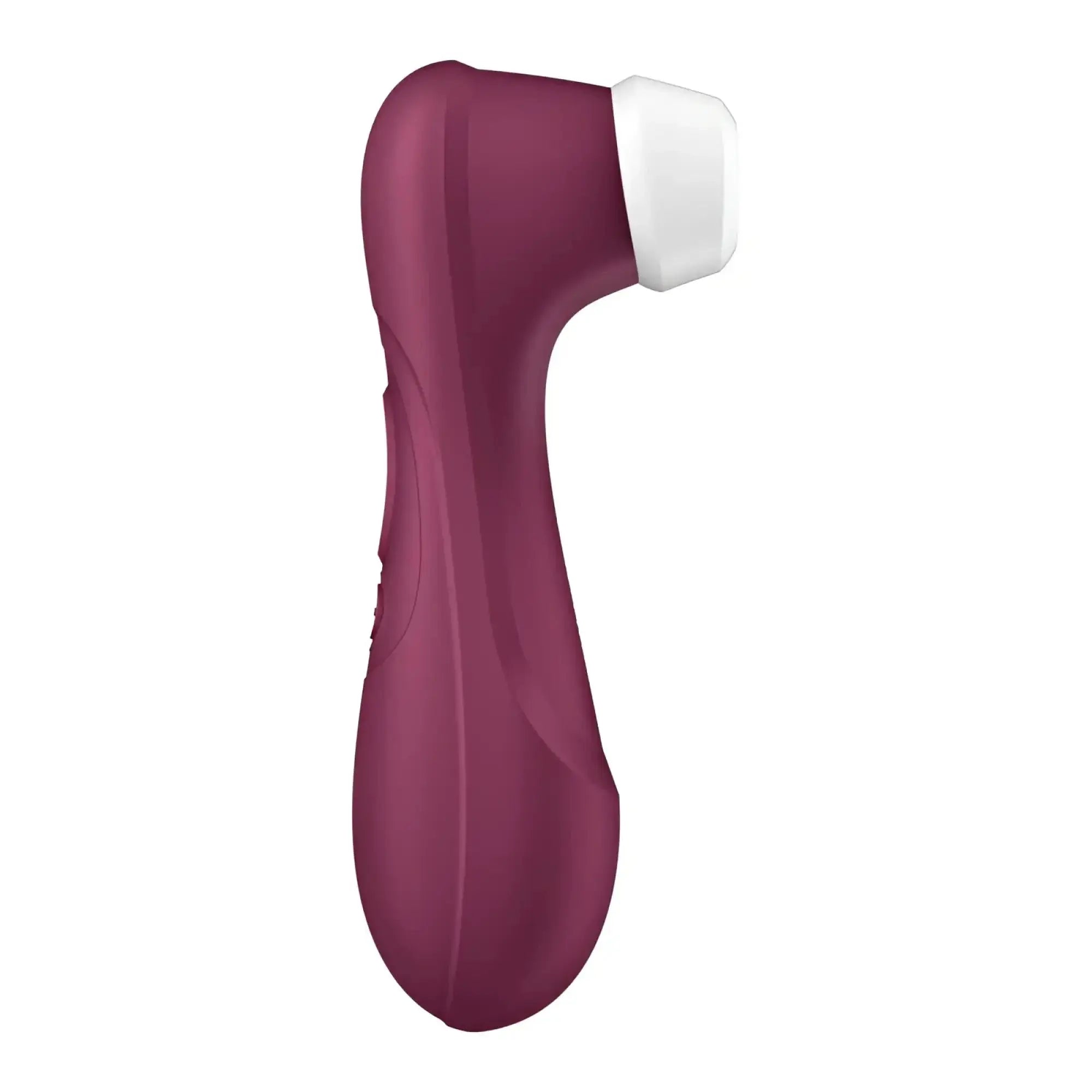 A sleek matte burgundy and white satisfyer pro 2 gen 3 app control clitoral stimulator with ergonomic grip