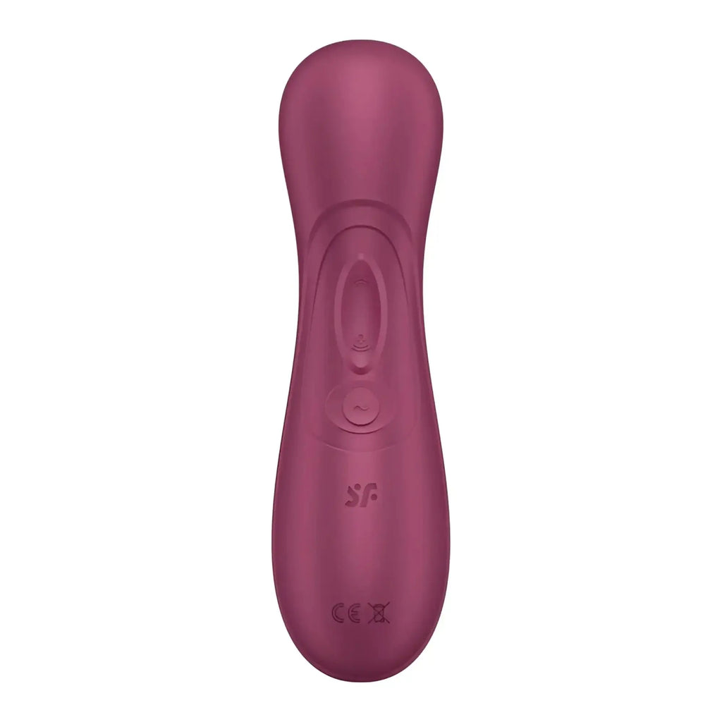 A sleek matte-finish wine red satisfyer pro 2 gen 3 app control clitoral stimulator with ergonomic design and two buttons