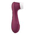 A sleek matte burgundy and white satisfyer pro 2 gen 3 app control clitoral stimulator with ergonomic grip