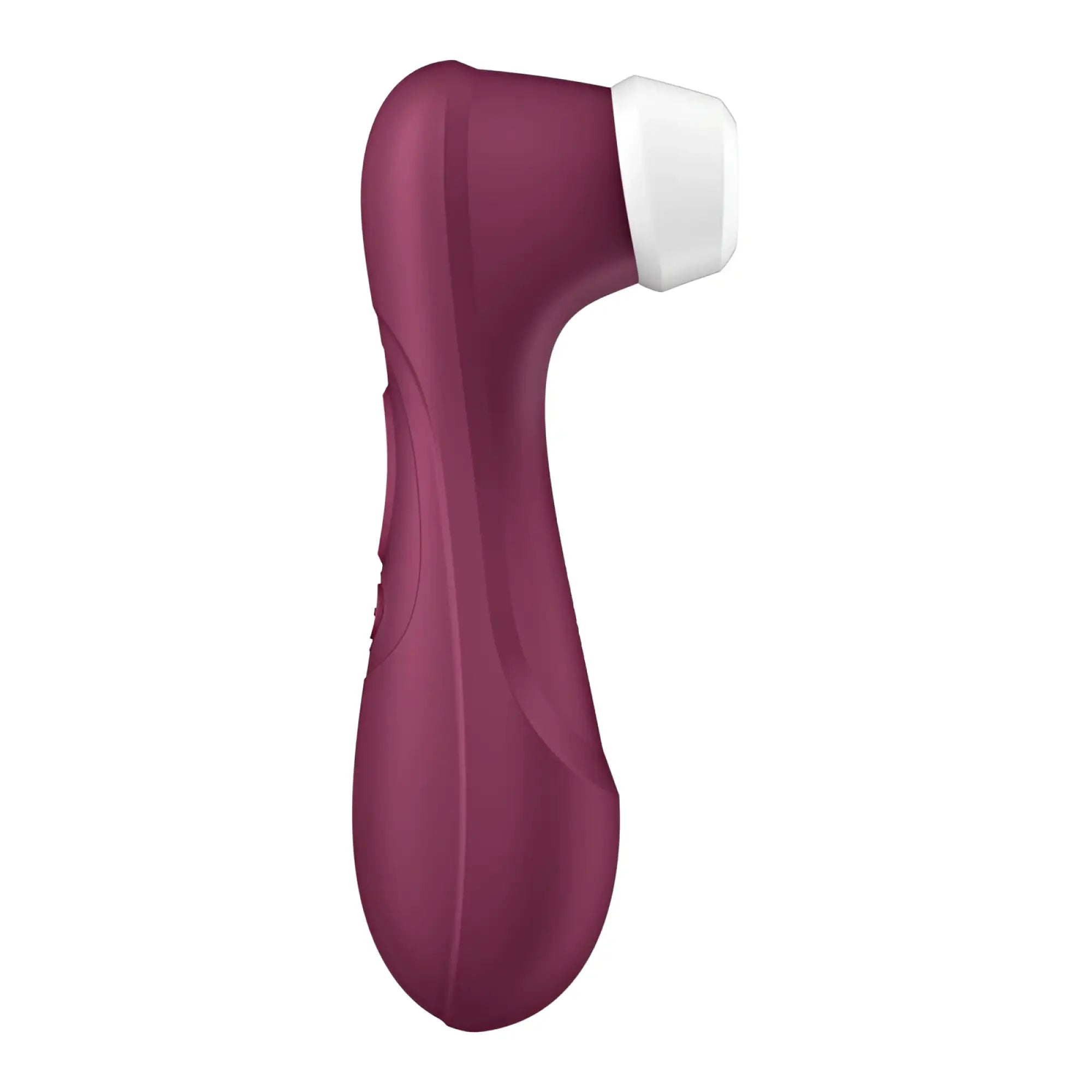 A sleek matte burgundy and white satisfyer pro 2 gen 3 app control clitoral stimulator with ergonomic grip